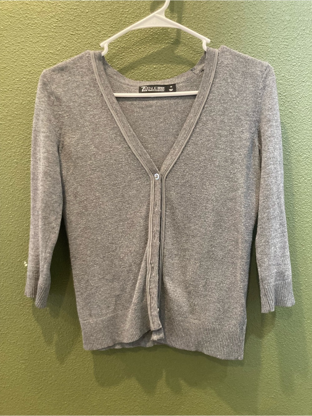 New York & Company Gray V-Neck Button Cardigan
